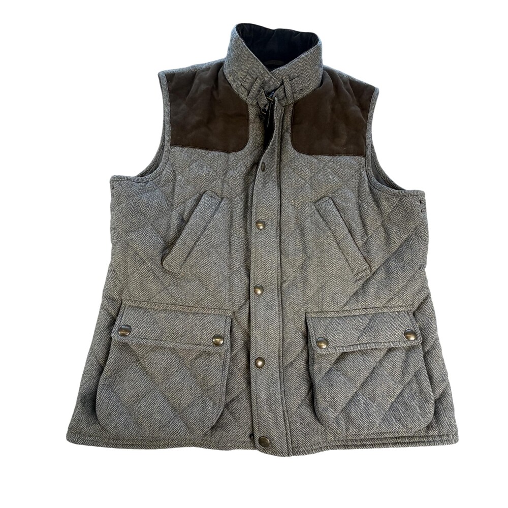 Jos. A. Bank Vest Mens XL Gray Wool Tweed Quilted Herringbone Full Zip 1905